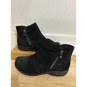 Clarks Collection Dual Zipper Black Suede Bootie Women 9W Comfort Walking Ortho